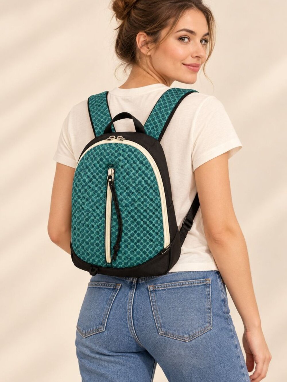 Sherpani Green Floral Quilted Mini Backpack Boho Gorpcore Travel Bag